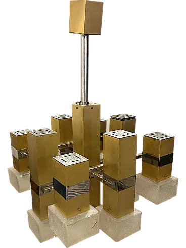 Cubic gold -style cubic chandelier, anni '70