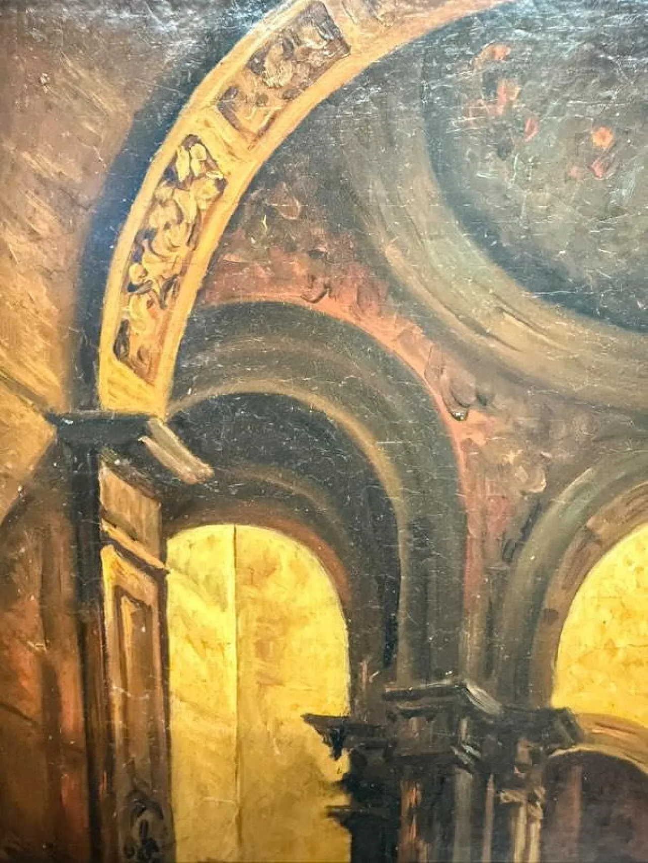 Oil painting on table, internal architecture, 1850 2