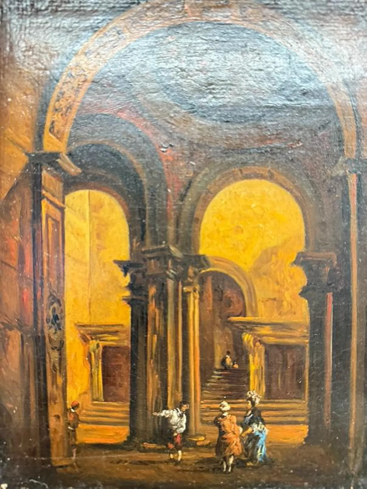 Oil painting on table, internal architecture, 1850 7