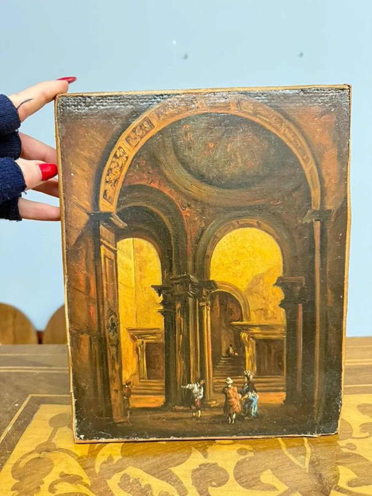 Oil painting on table, internal architecture, 1850 9