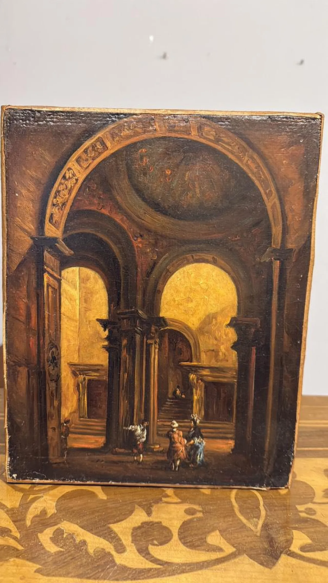 Oil painting on table, internal architecture, 1850 11