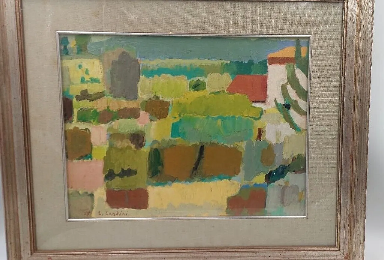 Abstract oil on canvas by Lando Landini, 1950s 2