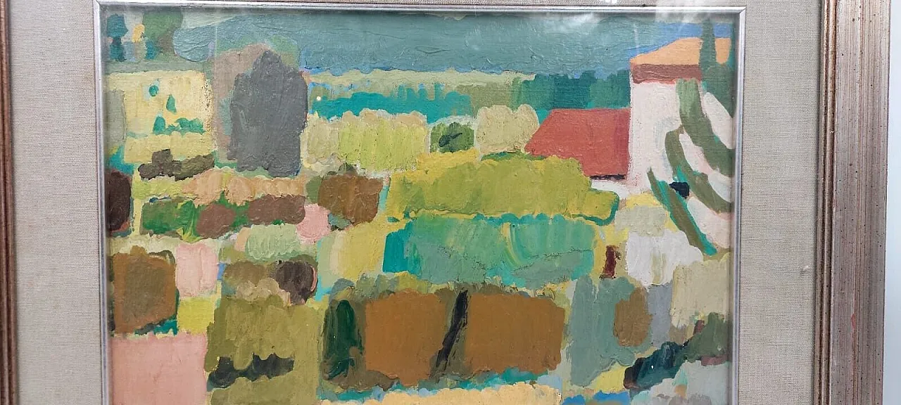 Abstract oil on canvas by Lando Landini, 1950s 3