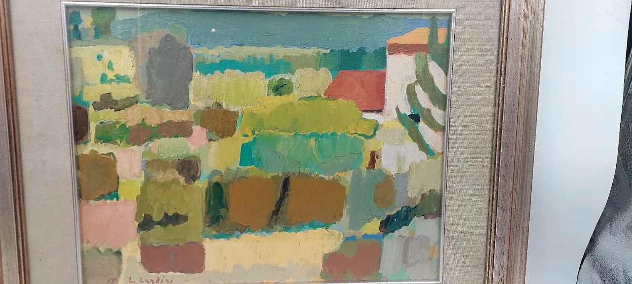Abstract oil on canvas by Lando Landini, 1950s 4
