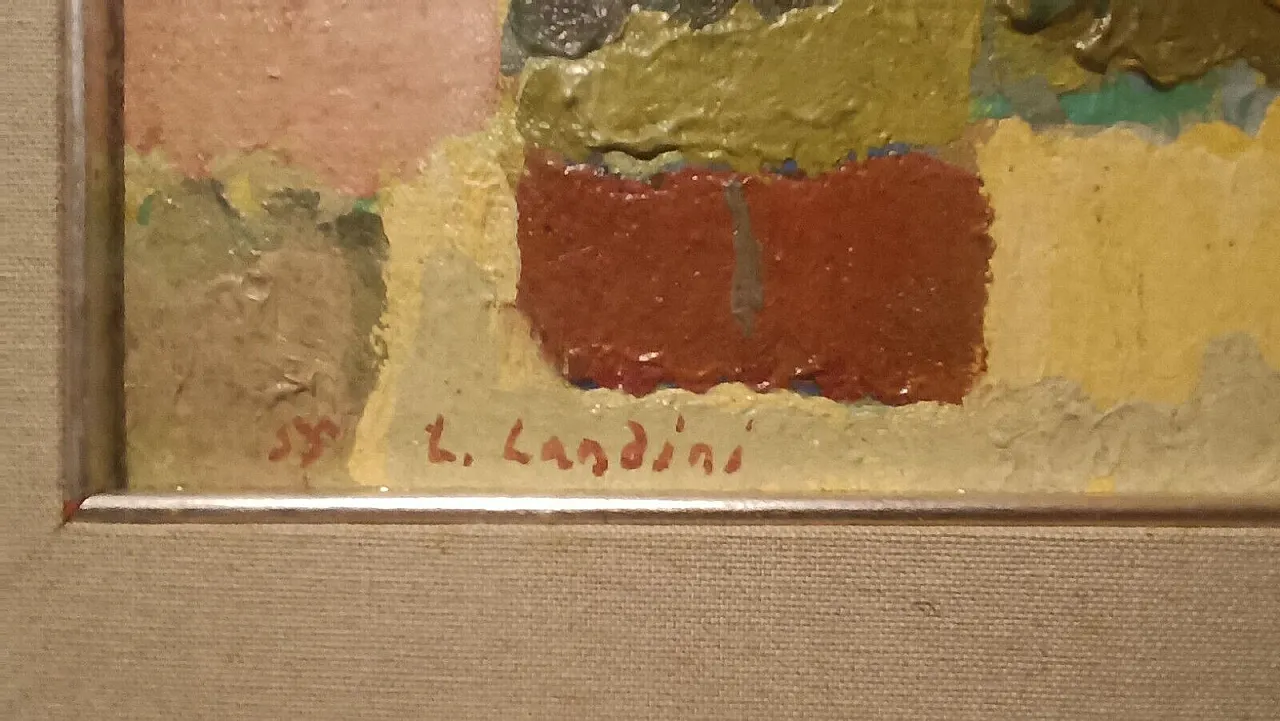 Abstract oil on canvas by Lando Landini, 1950s 7