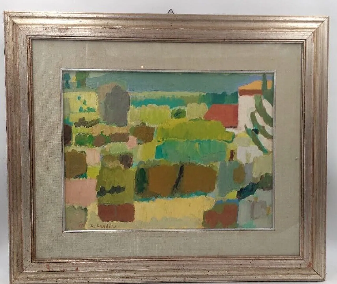 Abstract oil on canvas by Lando Landini, 1950s 9