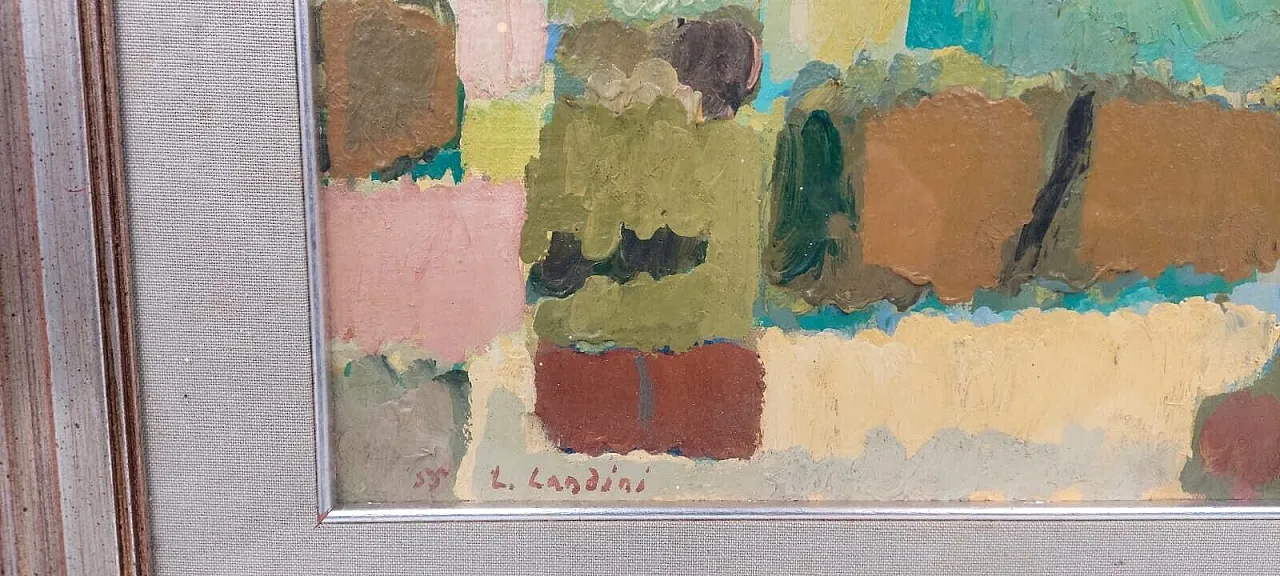 Abstract oil on canvas by Lando Landini, 1950s 10