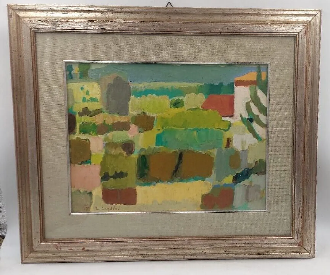 Abstract oil on canvas by Lando Landini, 1950s 11