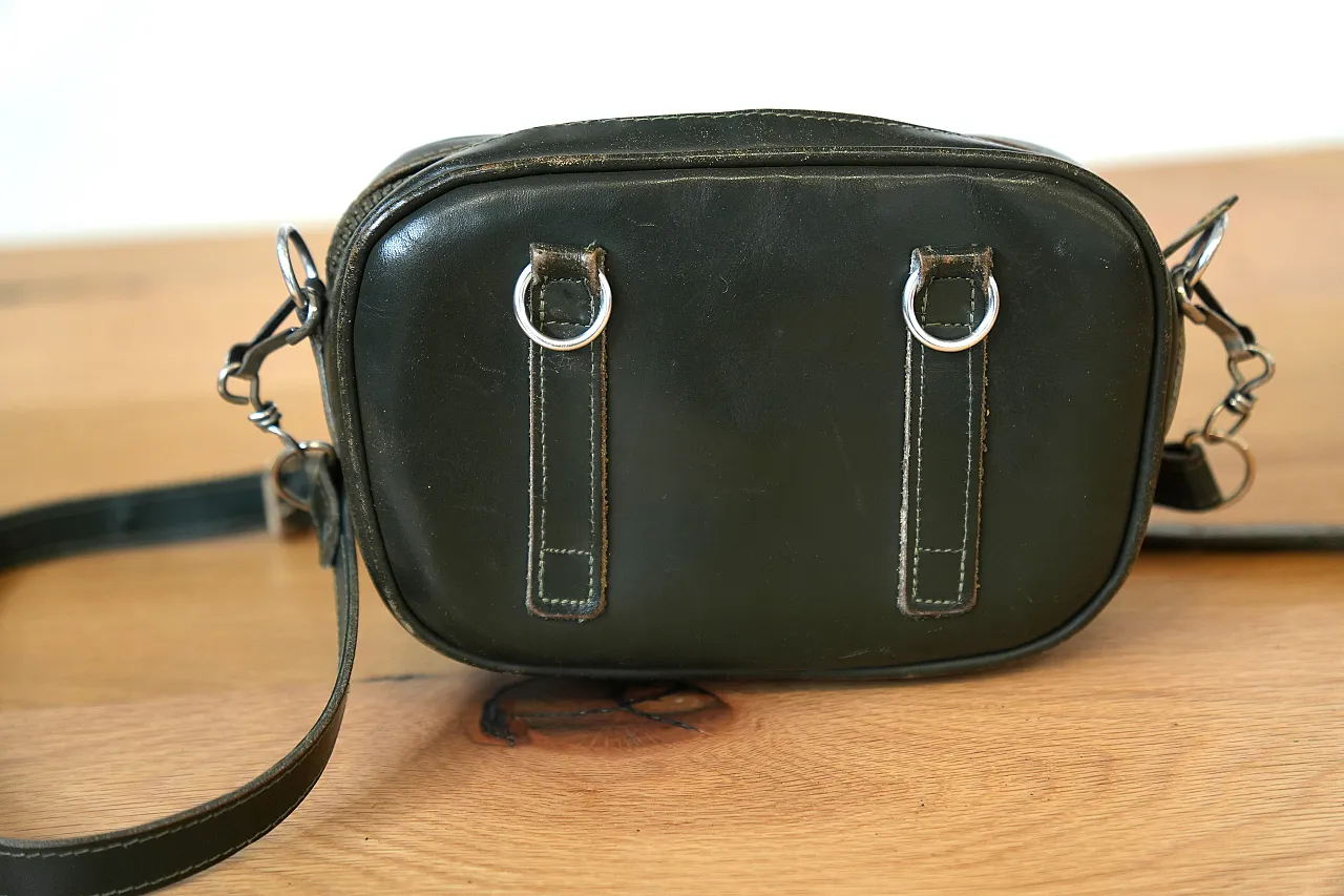 Black Leather Crossbody Bag with Fur Detail, 70s 2