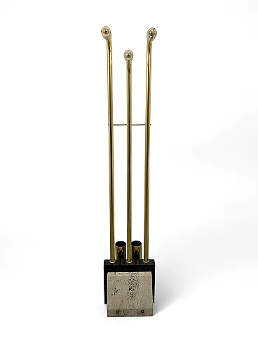 Appendiabiti vintage in ottone, marmo e legno anni 70