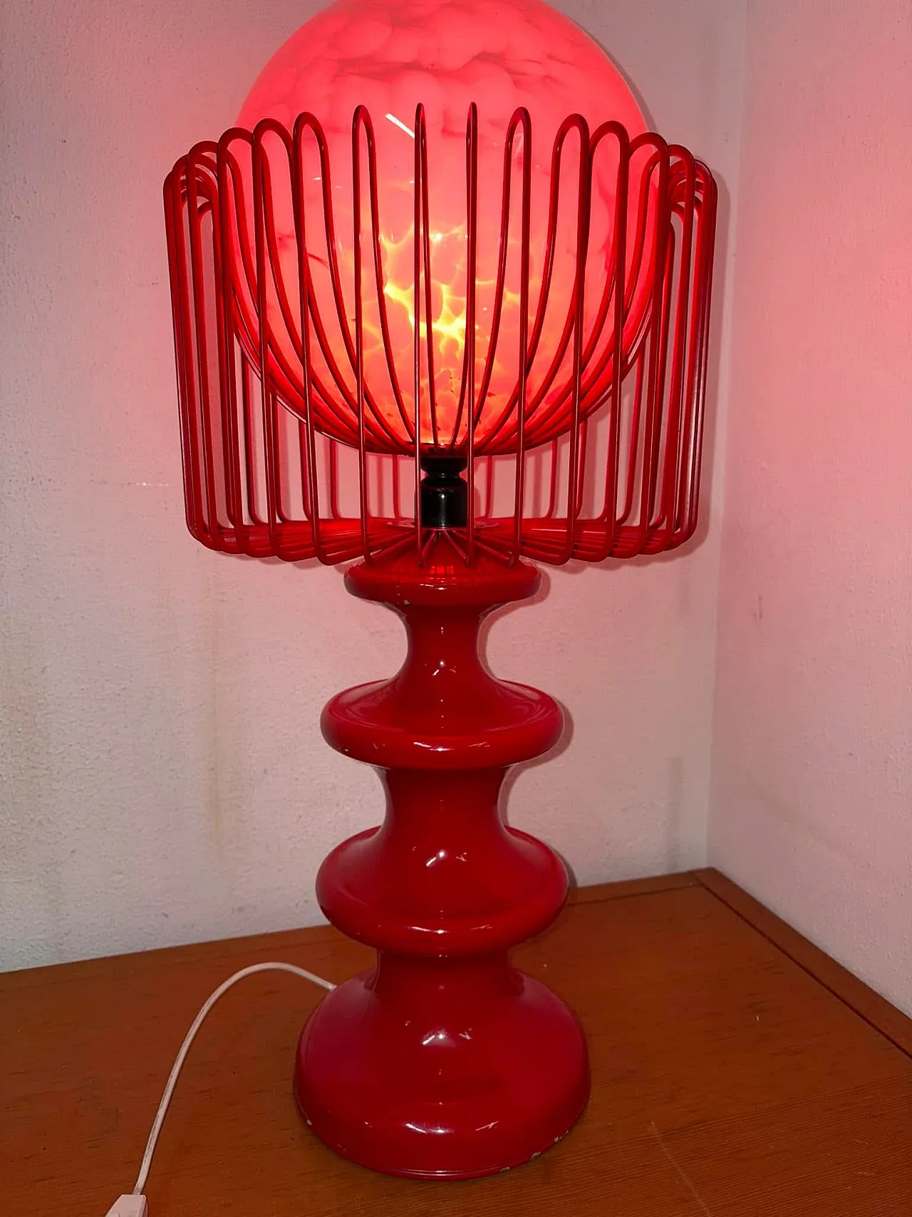 Red table metal lamp, 70s 1
