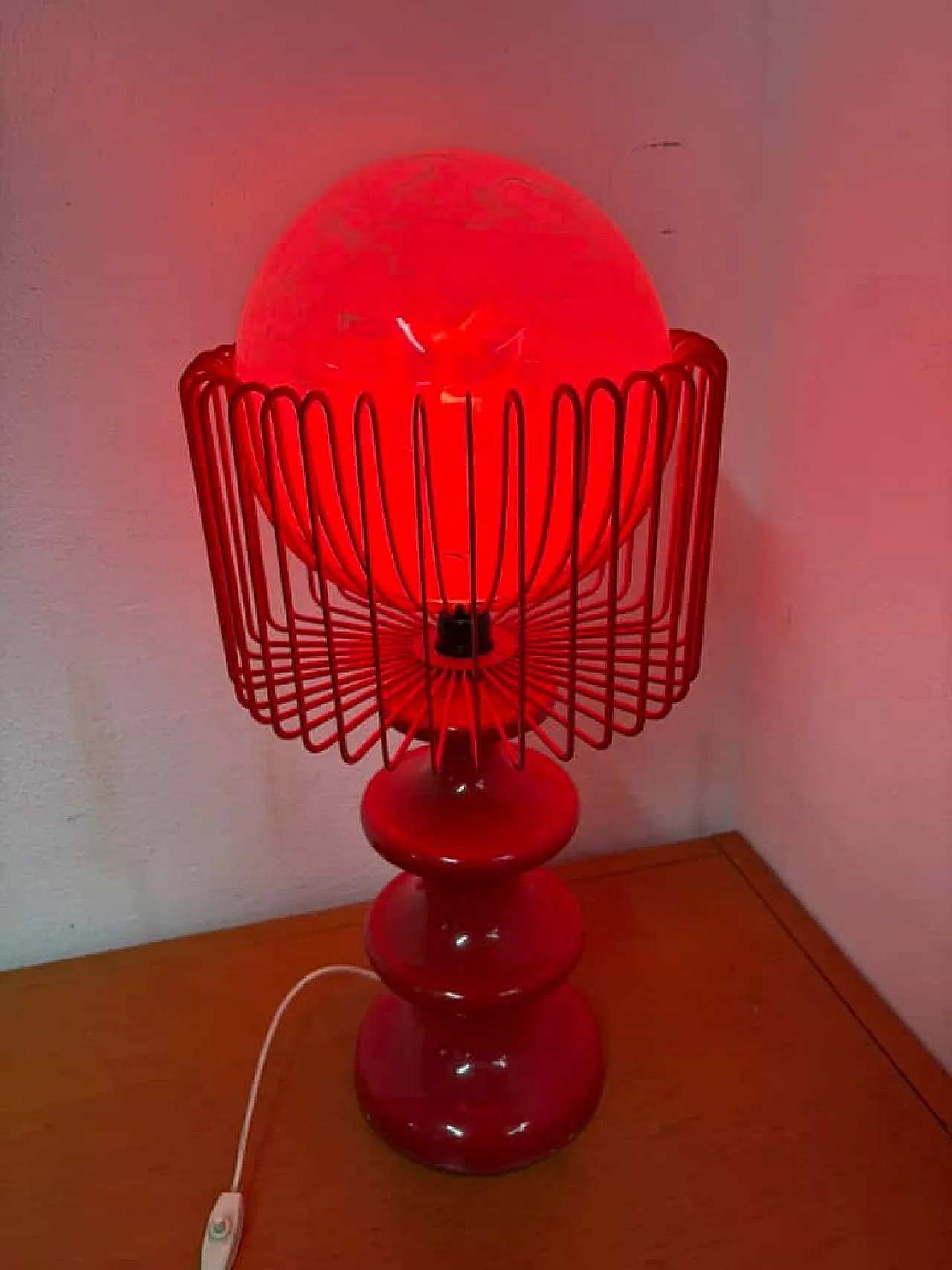 Red table metal lamp, 70s 2