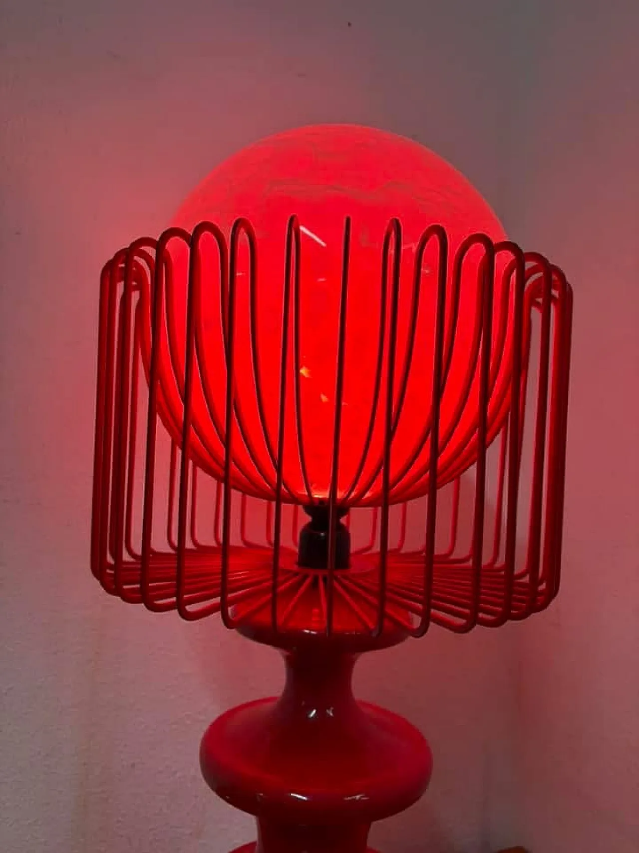 Red table metal lamp, 70s 4