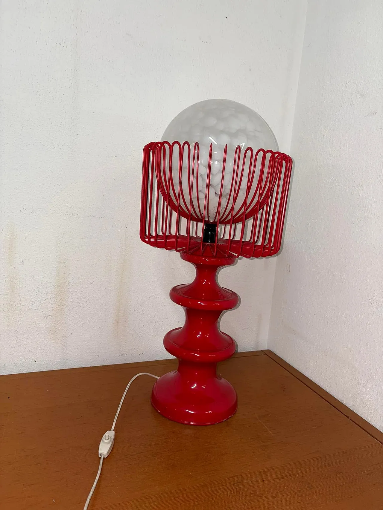 Red table metal lamp, 70s 9