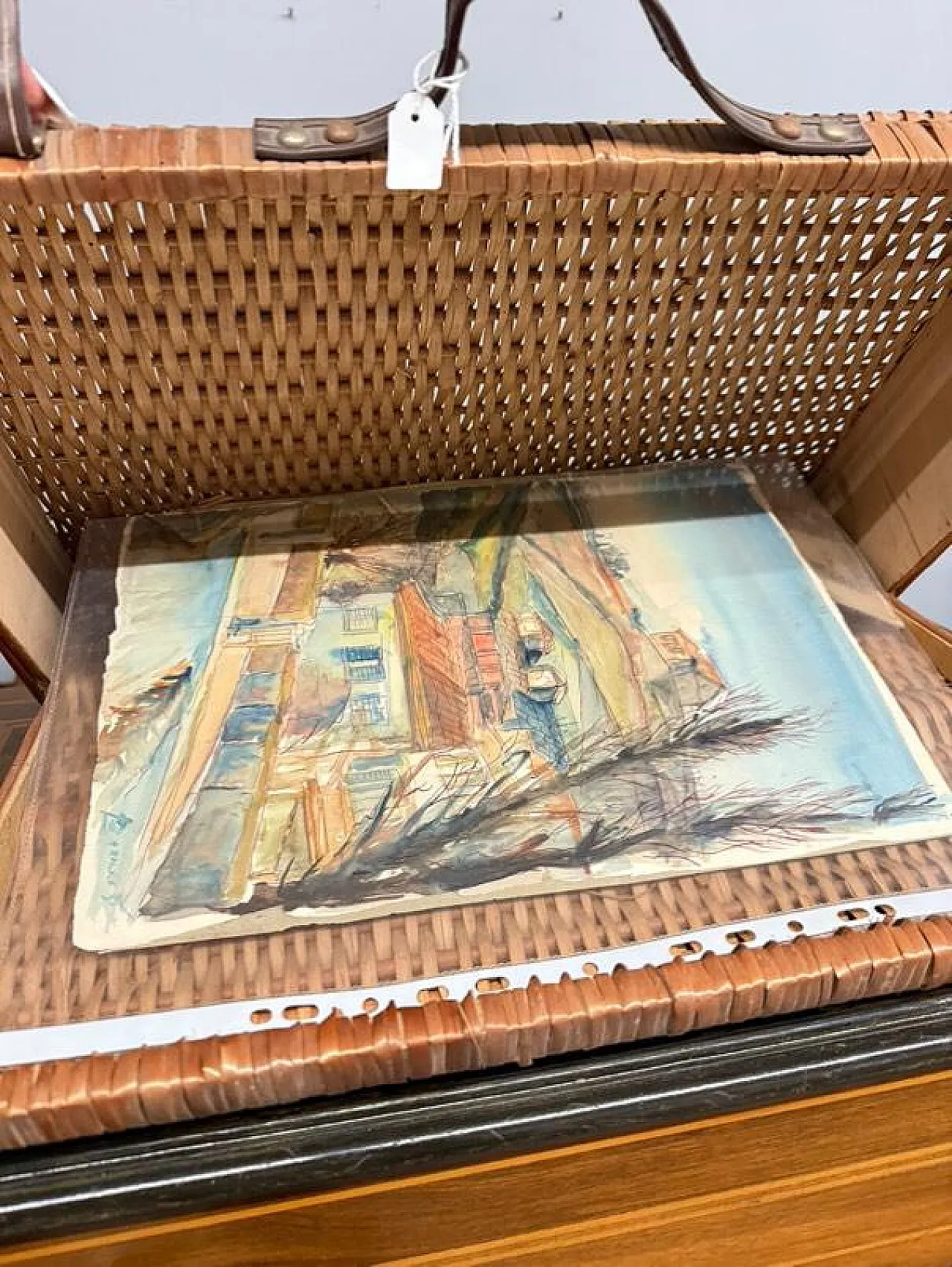 Old suitcase wicker, 50s 2