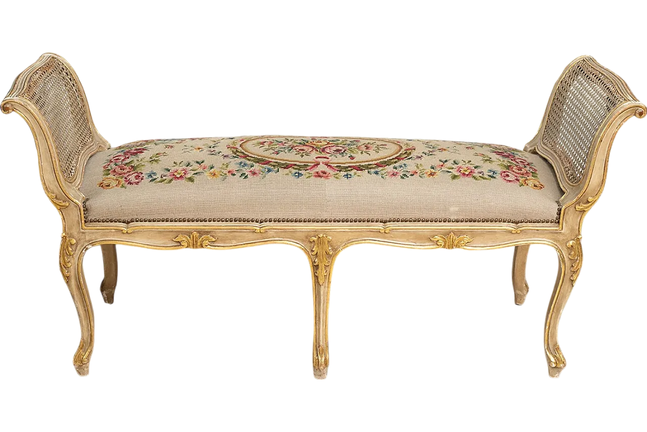 Panca Liberty in legno laccato e dorato, primo '900 6