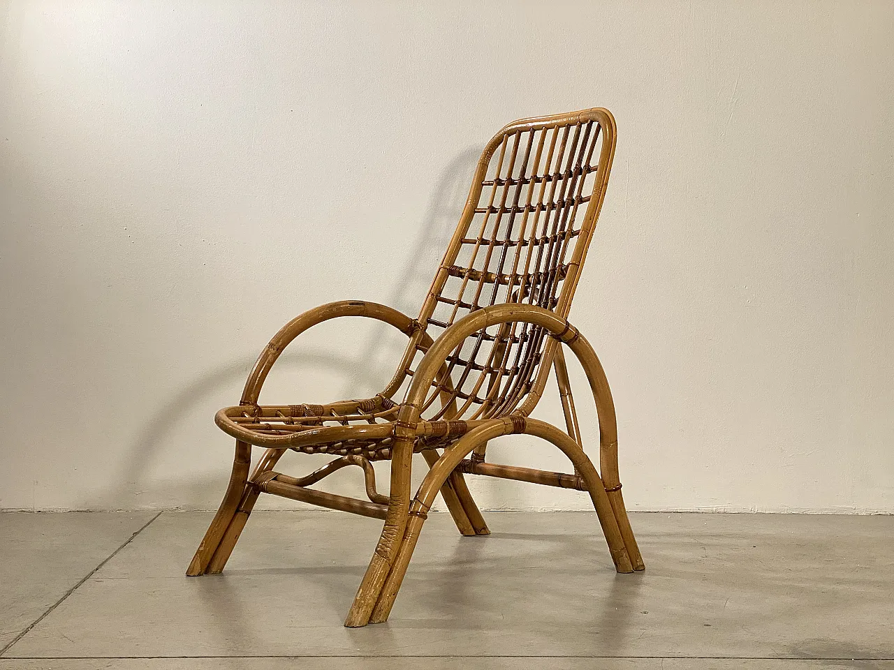 Coppia di poltrone in giunco e bambù, anni '70 7