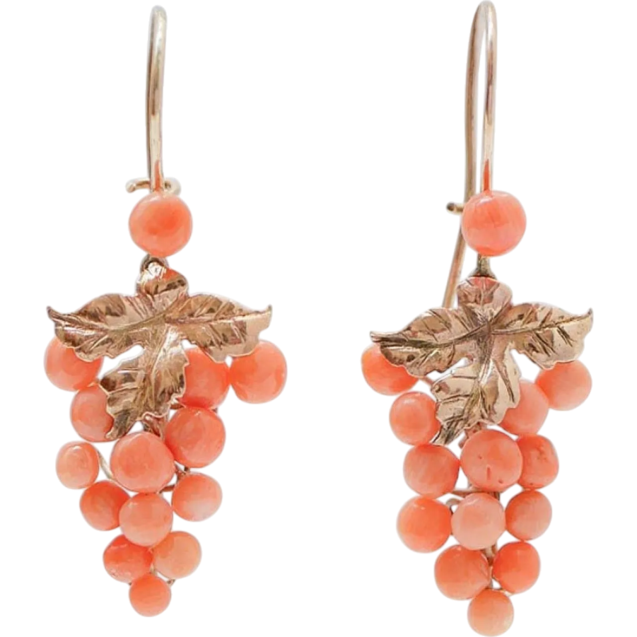 Pink gold and coral pendant earrings, 1960s 7