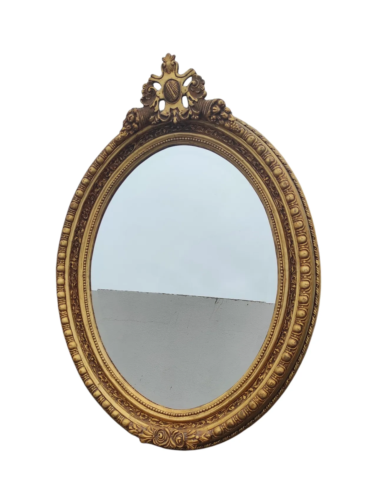 Coppia di specchi ovali Luigi XVI in legno dorato, anni '60 2