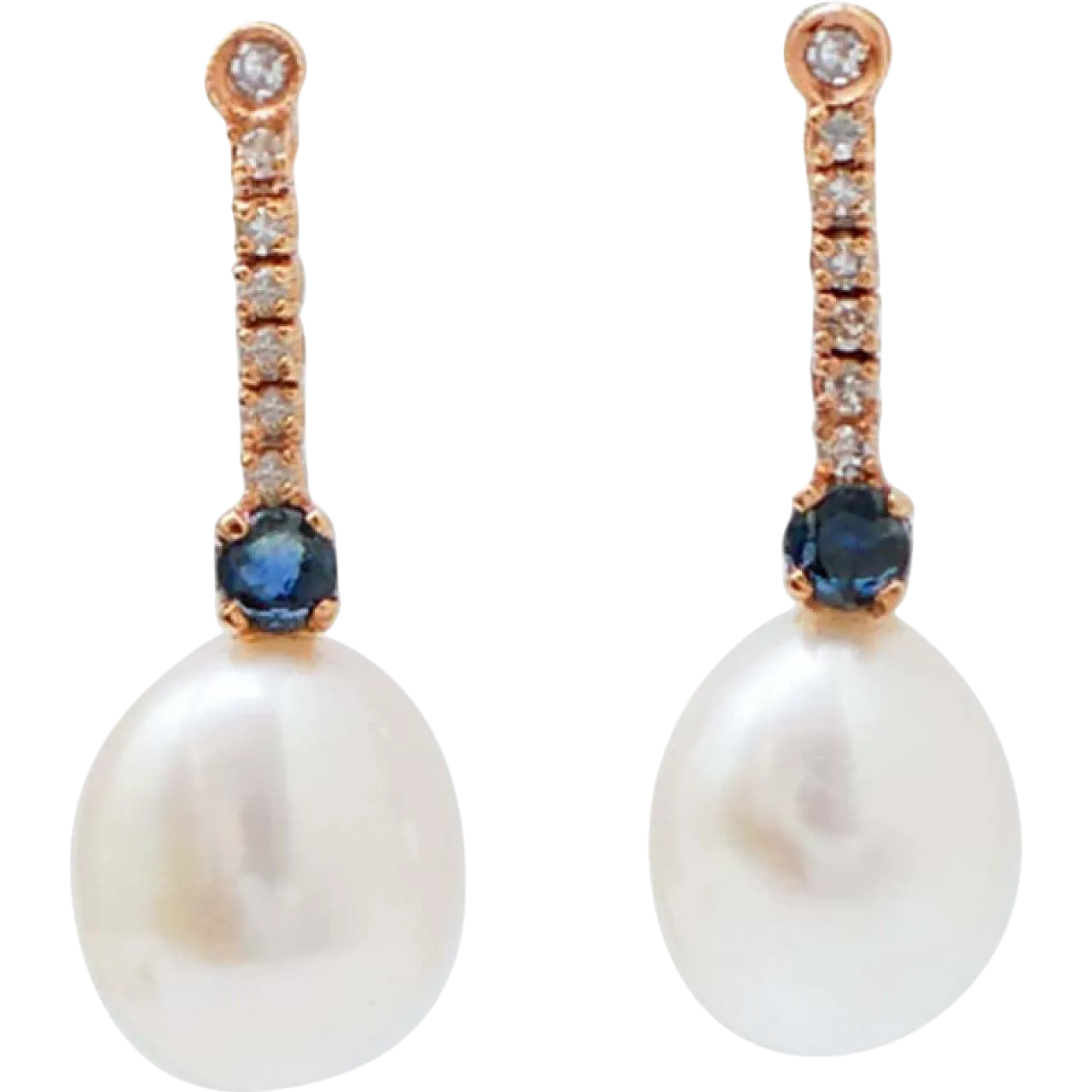 Precchini da tennis in oro rosa, perle, zaffiri, diamanti, anni 2000 7