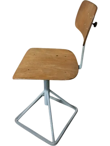 Industrial stool in wood and iron, 1970s