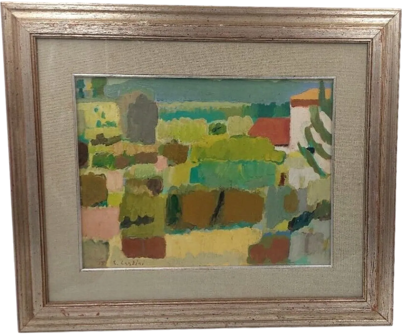 Abstract oil on canvas by Lando Landini, 1950s 12