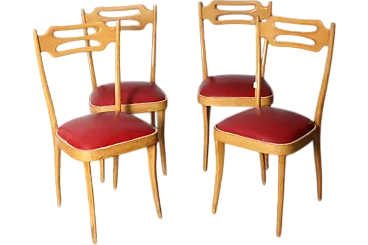 4 sedie restaurate legno acero e seduta,  anni '50