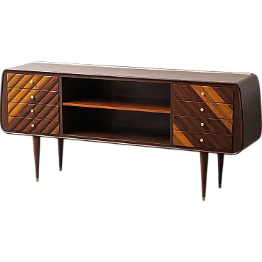 Sideboard wooden and brass chest of drawers, 60s