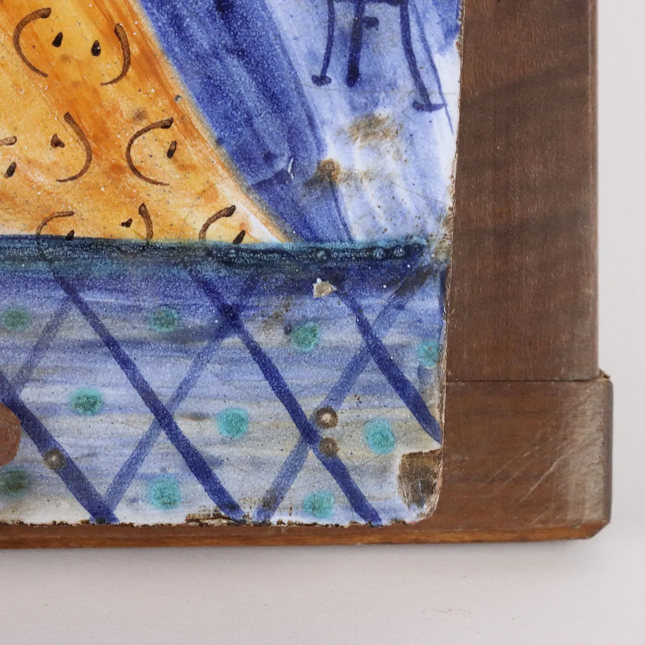 Soggetto religioso, quadro in maiolica e legno, '900 7