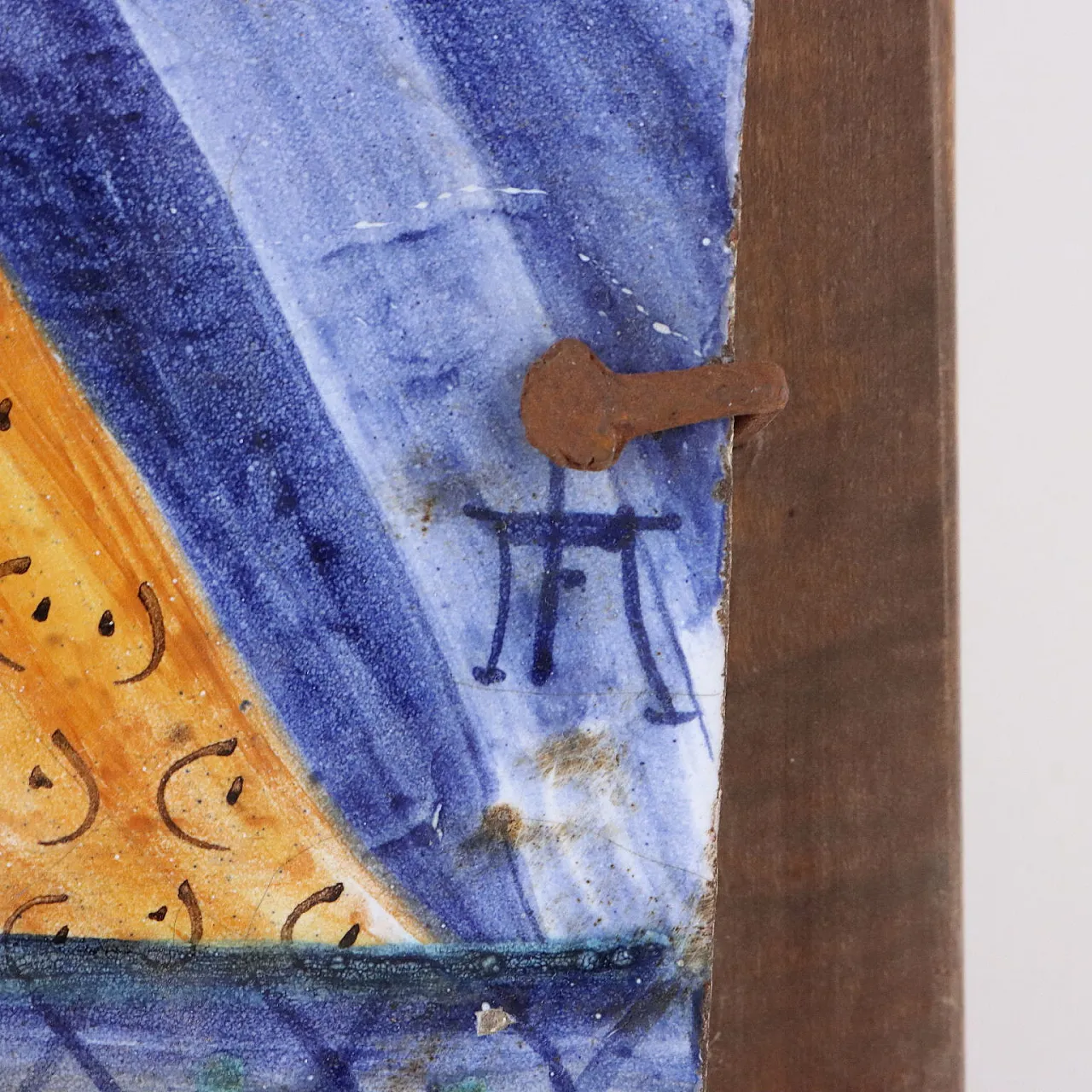 Soggetto religioso, quadro in maiolica e legno, '900 8