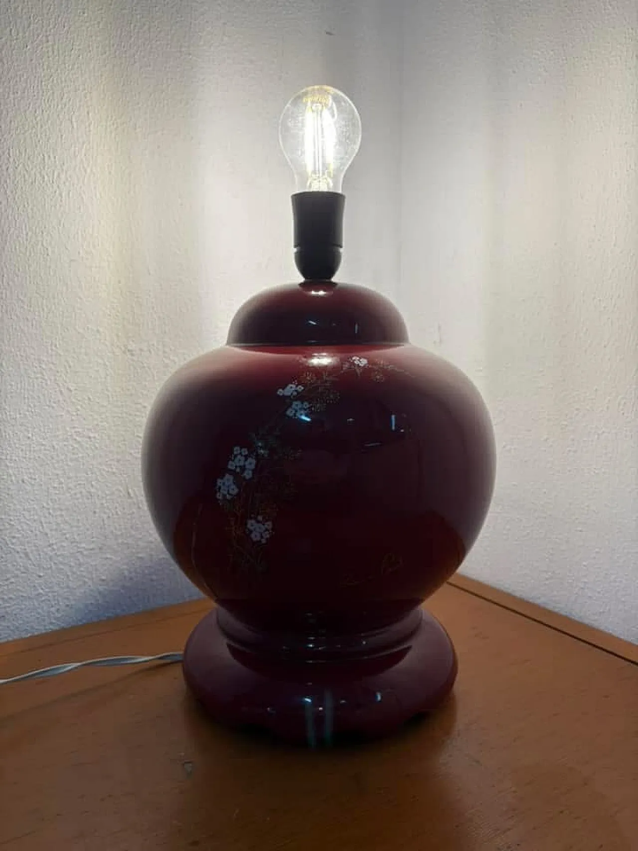Lampada ceramica rossa,  anni '70 1