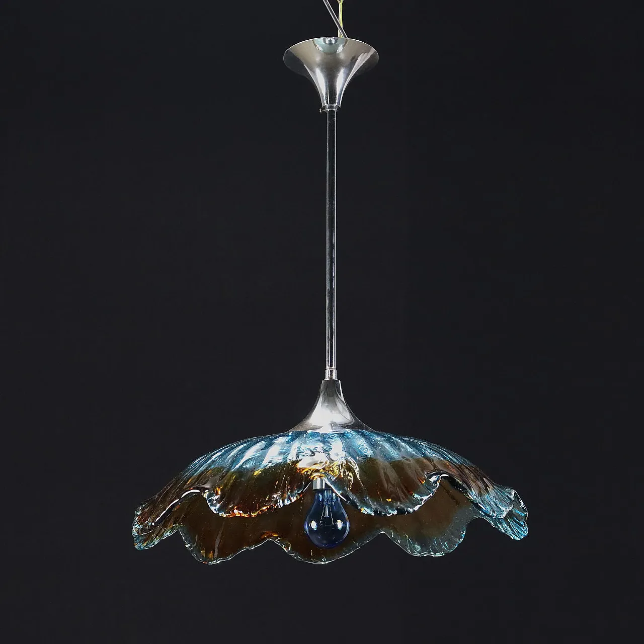 Blown glass and chrome metal ceiling lamp, 1970s 1
