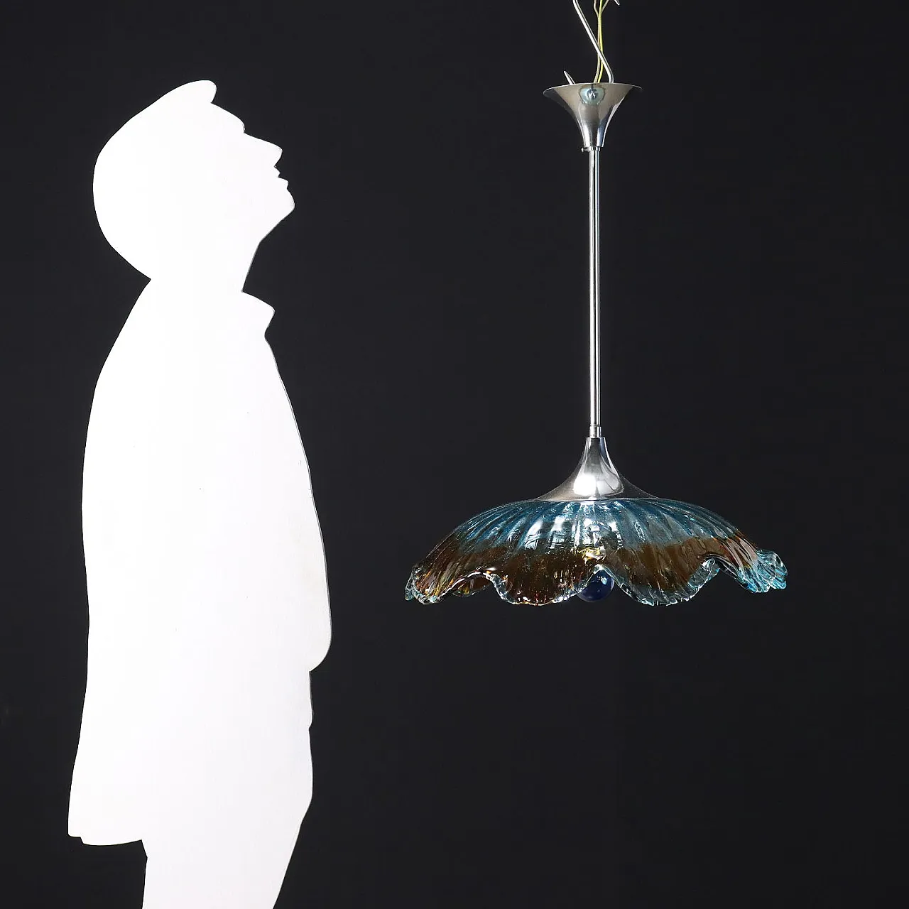 Blown glass and chrome metal ceiling lamp, 1970s 2