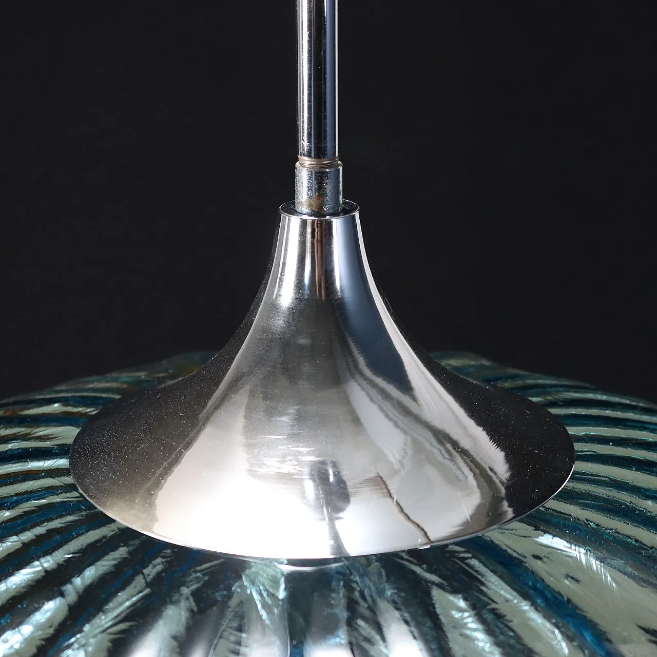 Blown glass and chrome metal ceiling lamp, 1970s 5