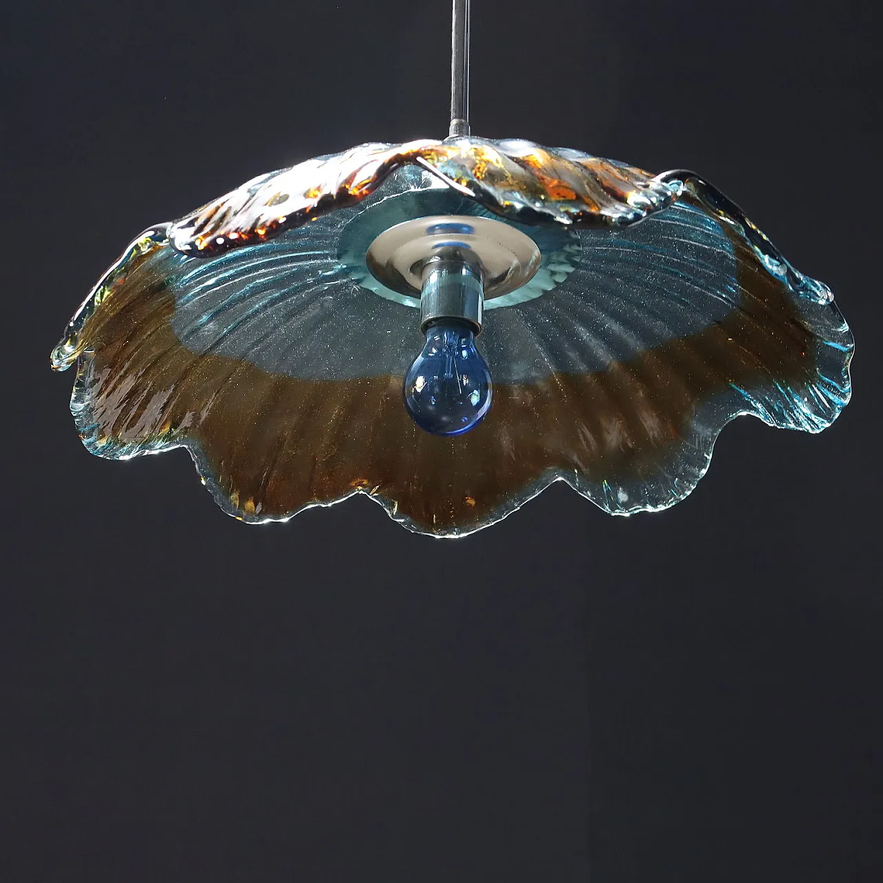 Blown glass and chrome metal ceiling lamp, 1970s 8