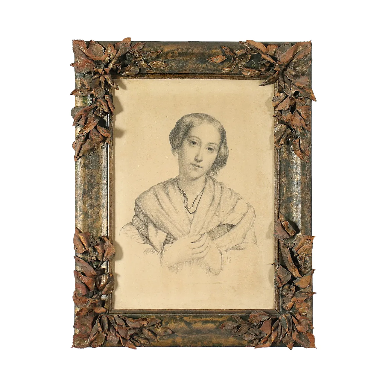 Ritratto di giovane donna, disegno a matita su carta, '800 1