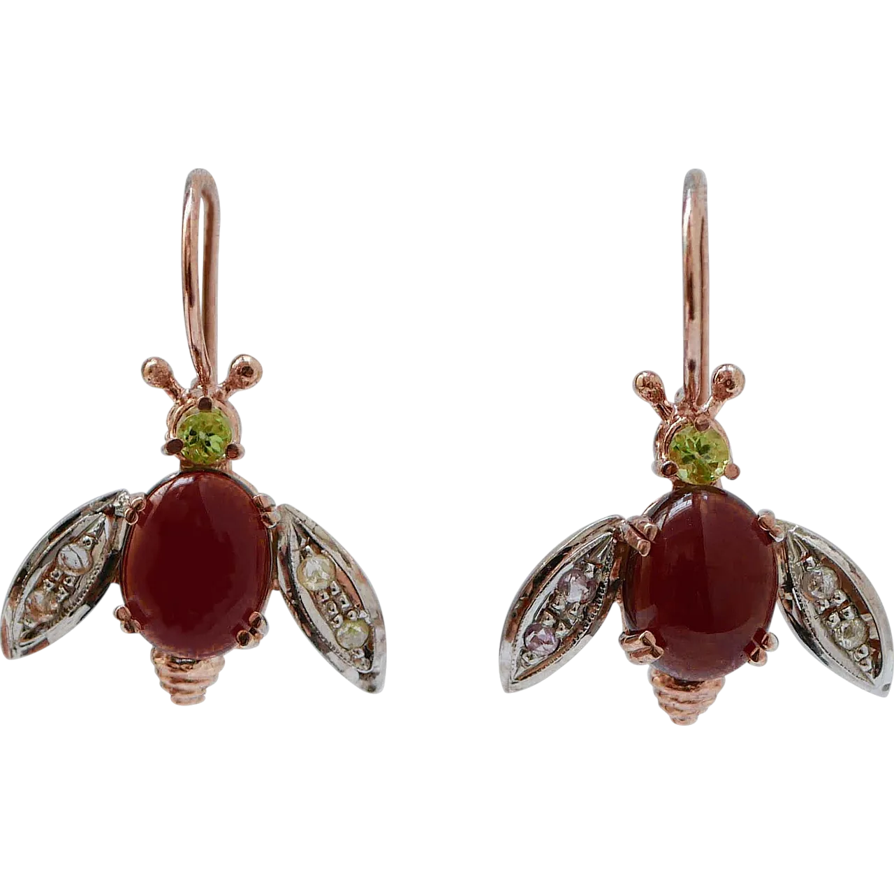 Gold and silver earrings with garnets, peridots, diamonds, 1950s 7