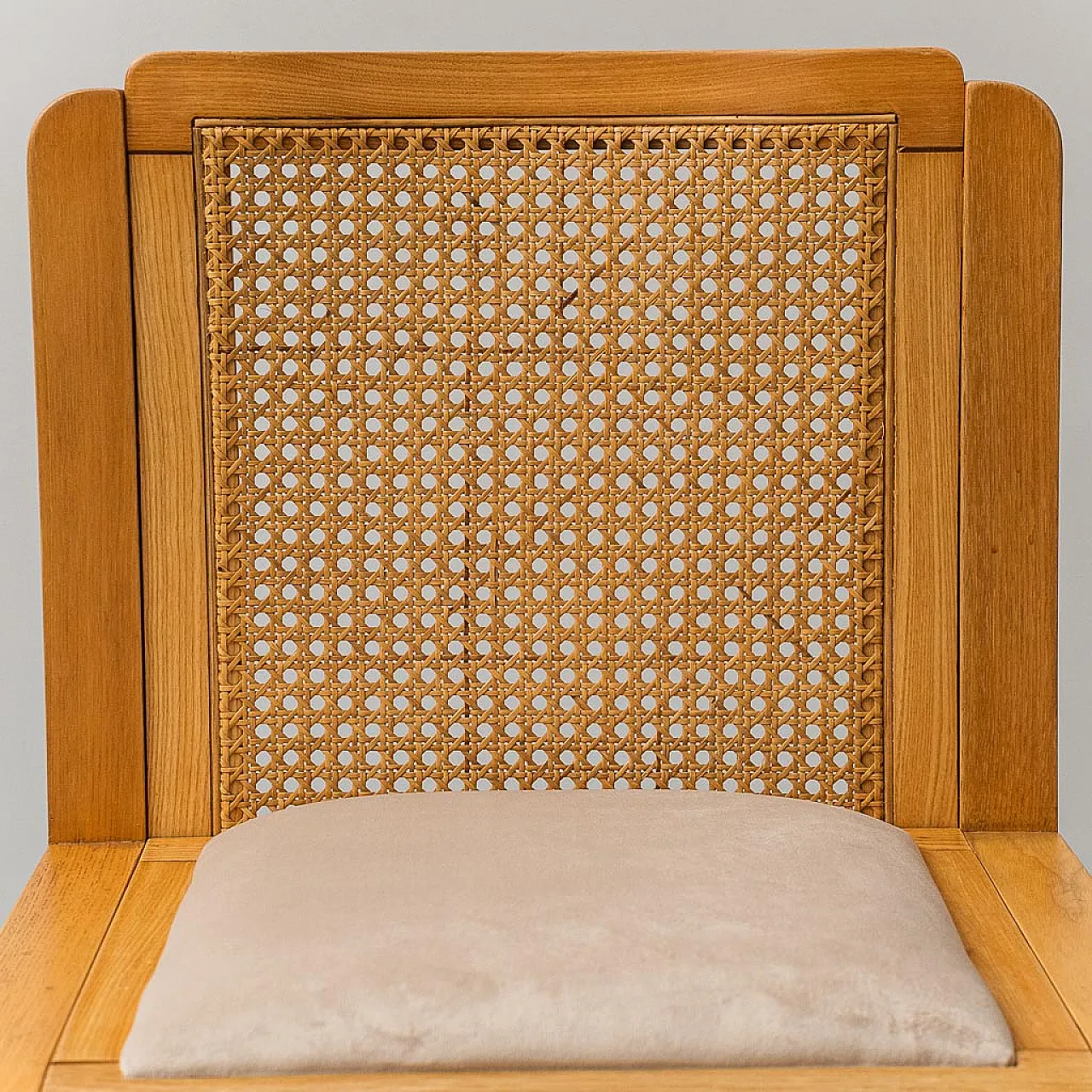 Set 4 wooden chairs, Vienna and velvet straw, 70s 4