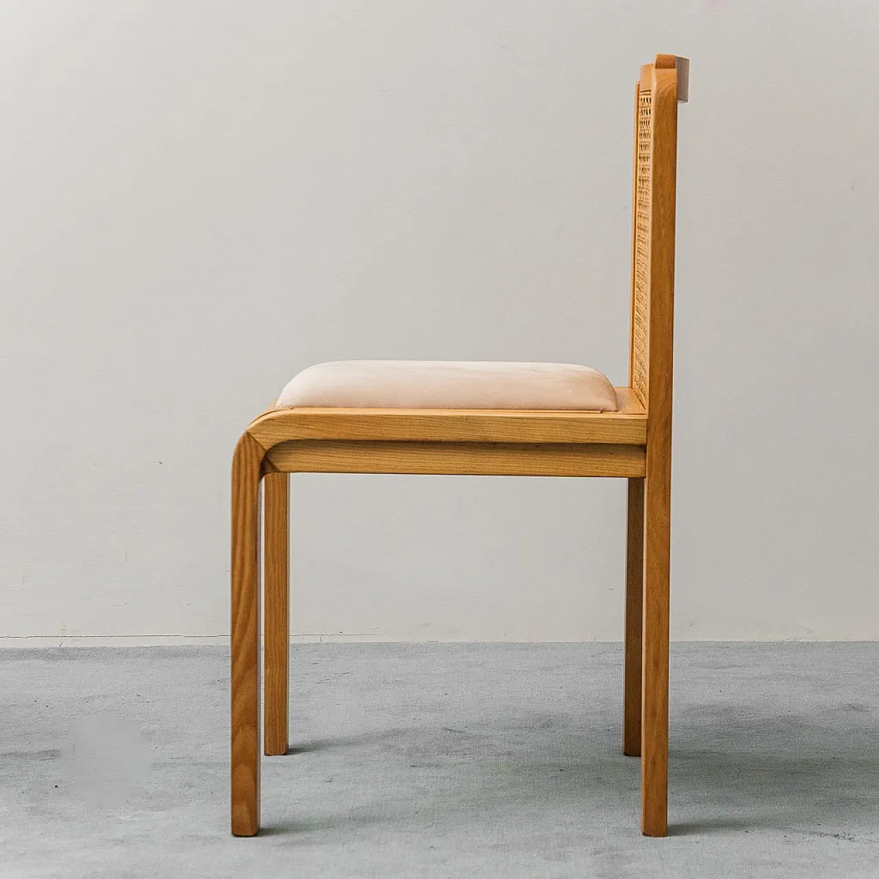 Set 4 wooden chairs, Vienna and velvet straw, 70s 6