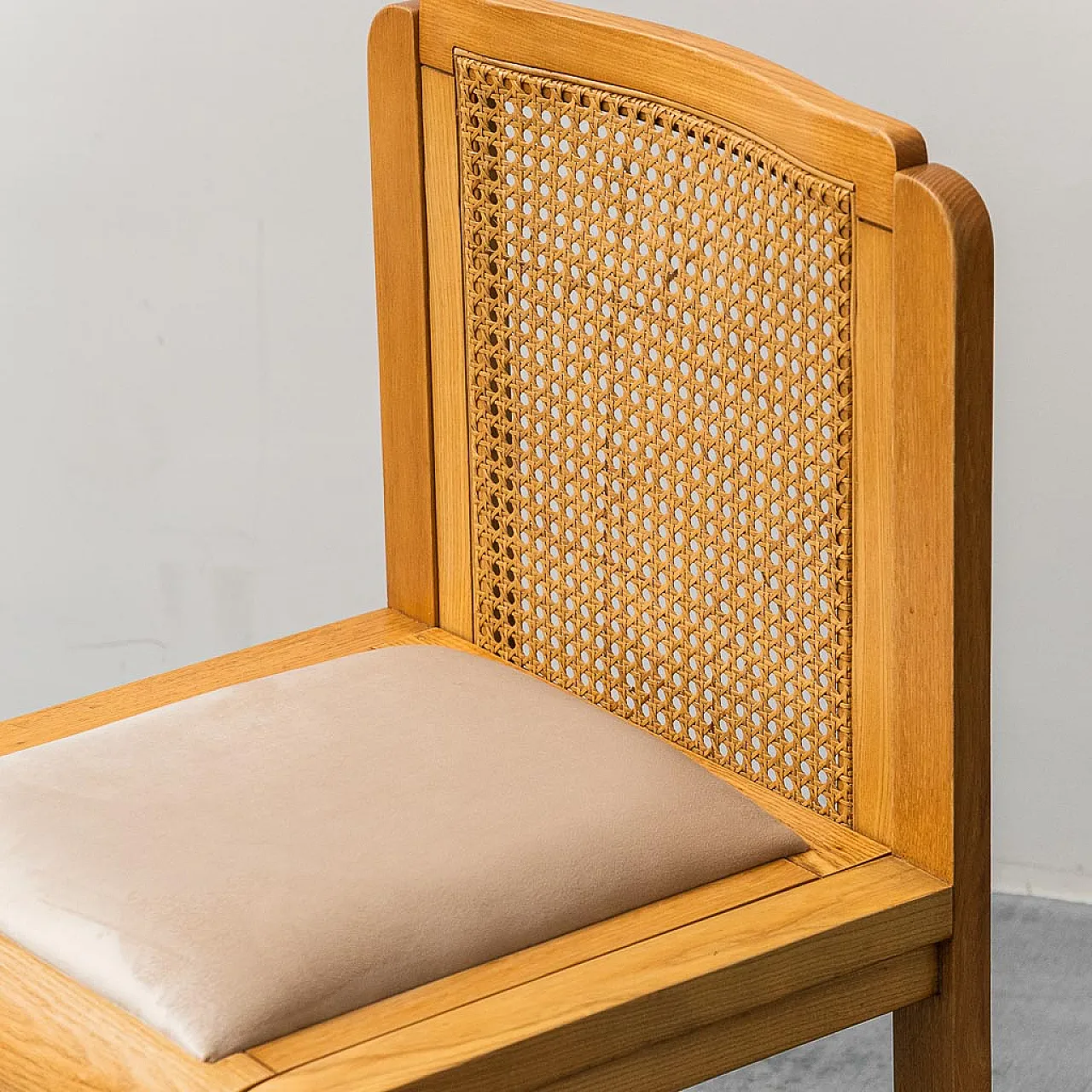 Set 4 wooden chairs, Vienna and velvet straw, 70s 7