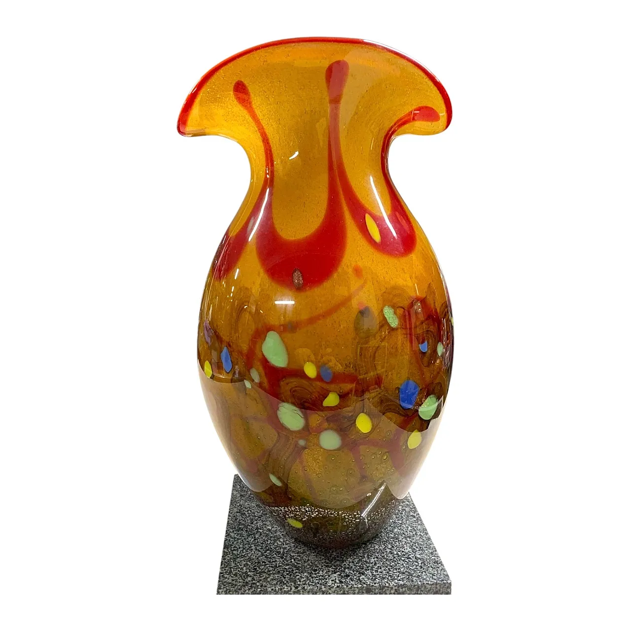 Murano glass vase with Murrine on a marble base, 90s 1