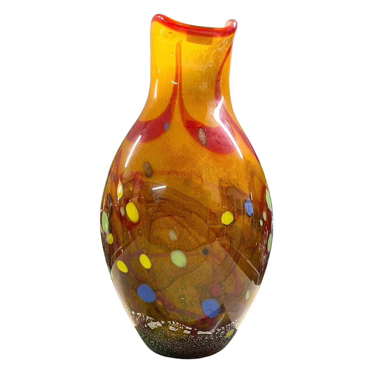 Murano glass vase with Murrine on a marble base, 90s 2