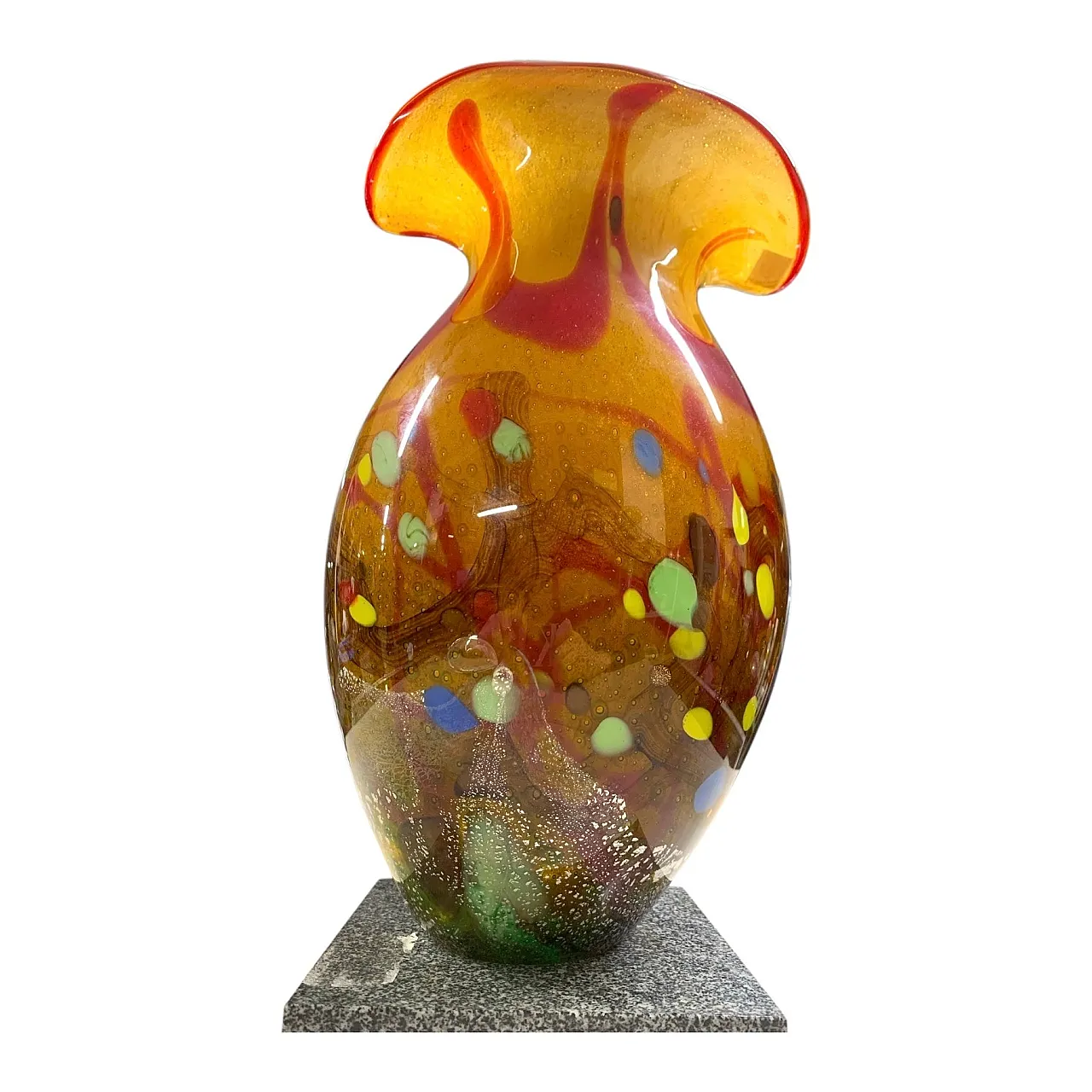 Murano glass vase with Murrine on a marble base, 90s 3