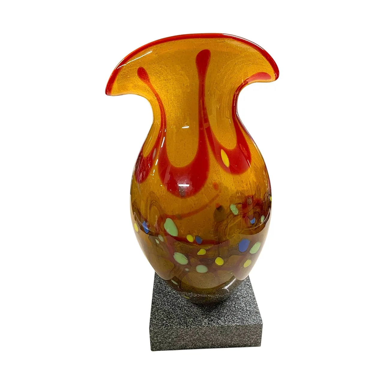 Murano glass vase with Murrine on a marble base, 90s 4
