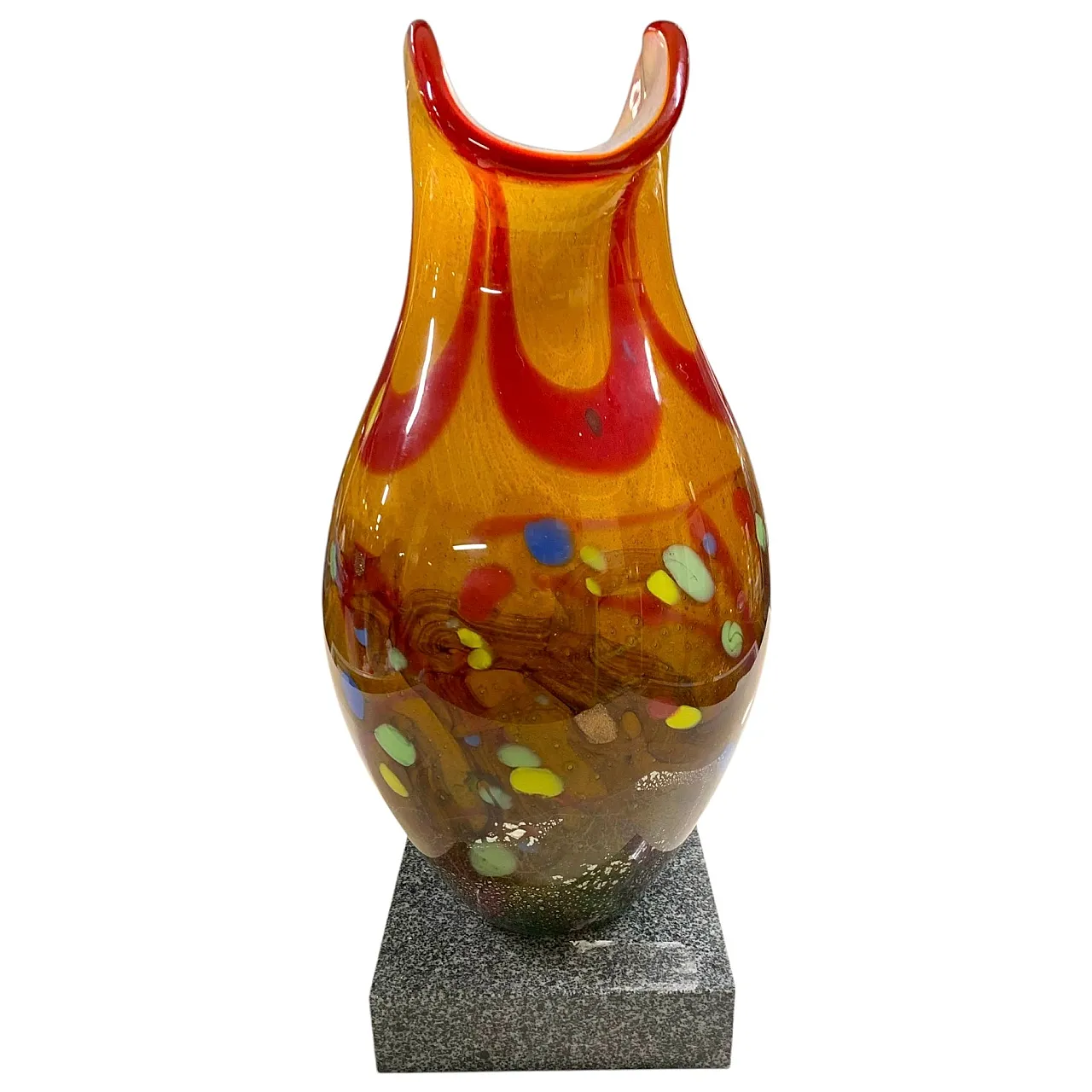 Murano glass vase with Murrine on a marble base, 90s 5