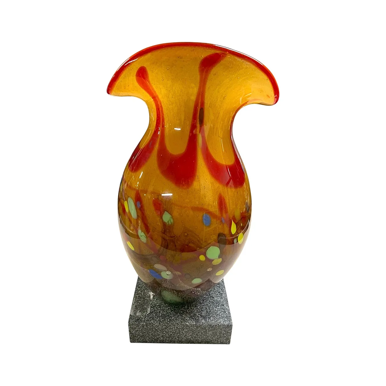 Murano glass vase with Murrine on a marble base, 90s 7