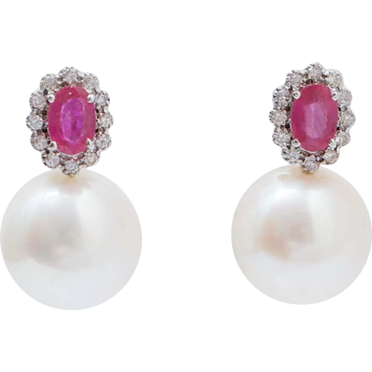 Earrings with pearls, rubies, diamonds, 18K white gold, 2000s 7
