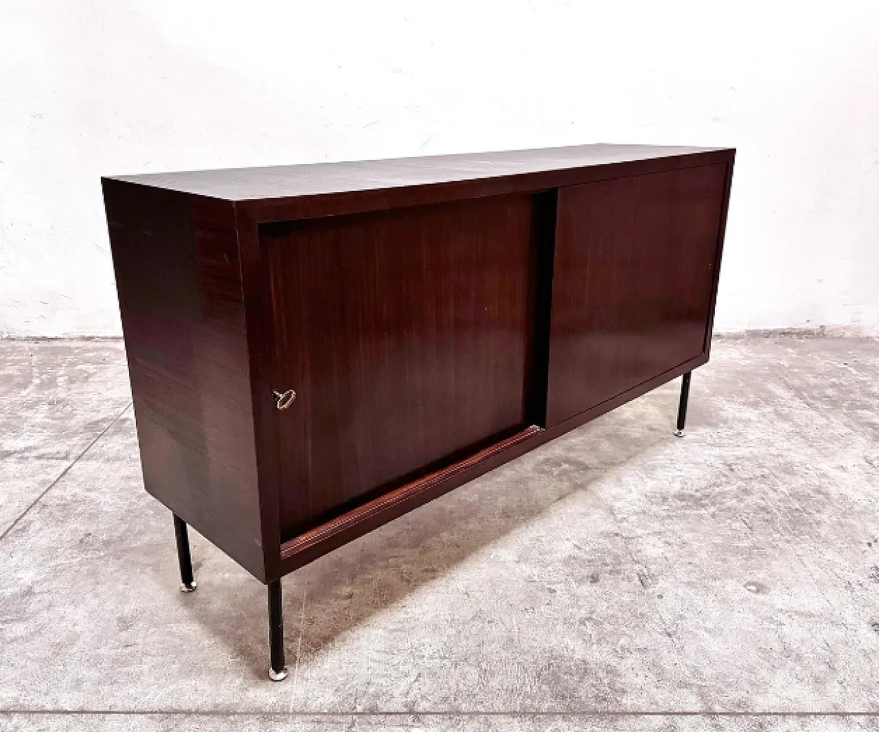 Cabinet with sliding doors in teak and metal, 1970s 3