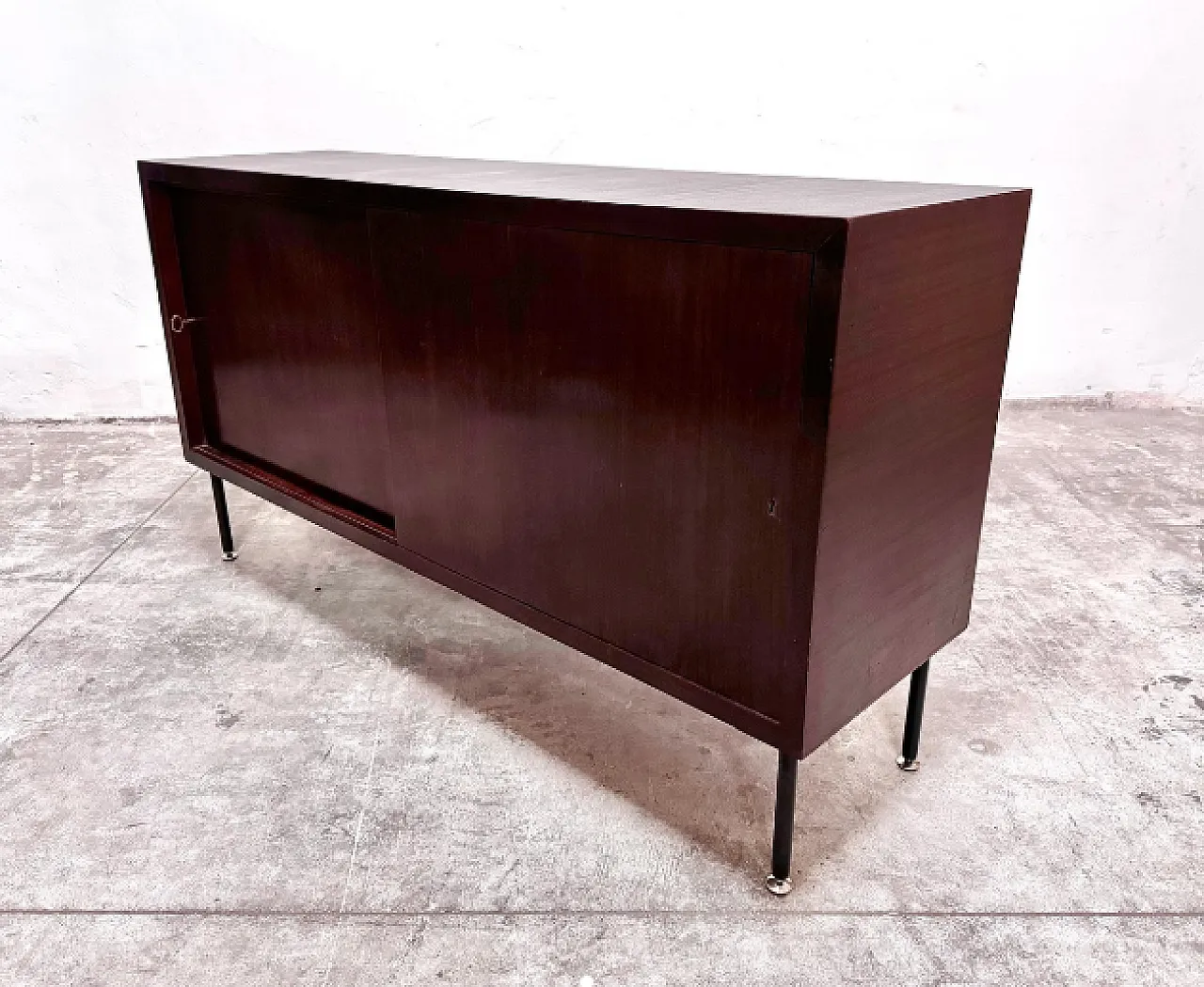 Cabinet with sliding doors in teak and metal, 1970s 4