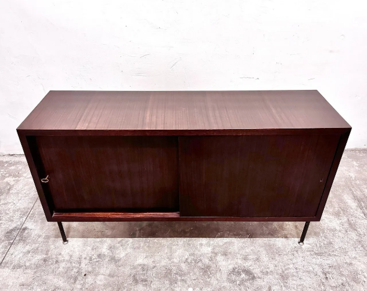 Cabinet with sliding doors in teak and metal, 1970s 5